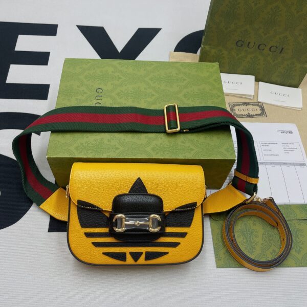1:1 Replica Gucci x Adidas Horsebit 1955 Mini Bag Yellow For Women, Women's Bags 8.1in/21cm GG 658574 U3ZDG 7775