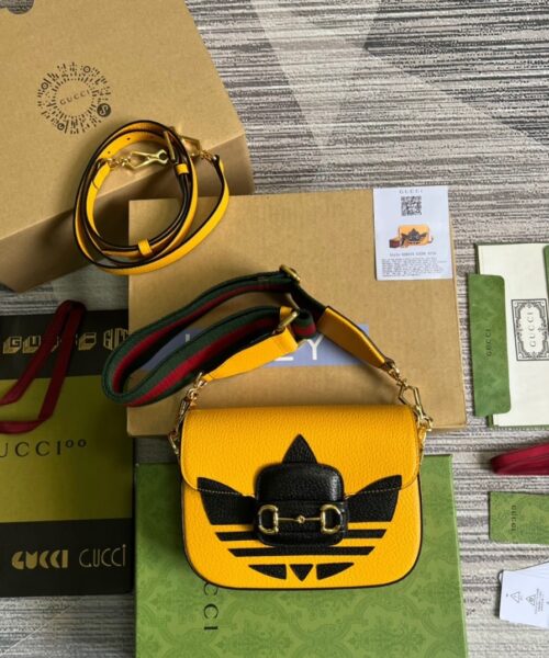 1:1 Replica Gucci x Adidas Horsebit 1955 Mini Bag Yellow For Women, Women's Bags 8.1in/21cm GG 658574 U3ZDG 7775