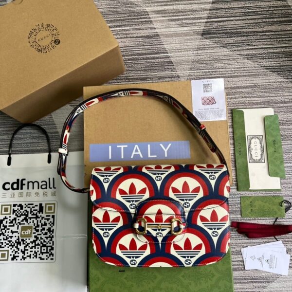 1:1 Replica Gucci x Adidas Horsebit 1955 Shoulder Bag Blue/Red For Women, Women's Bags 9.8in/25cm GG 602204 UVG0G 4168