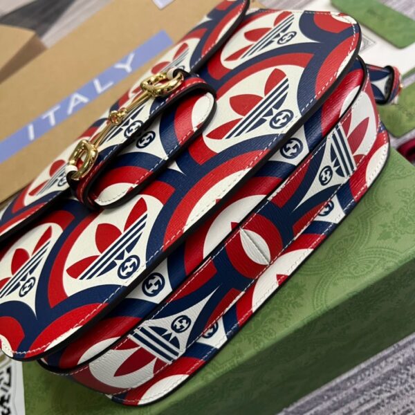 1:1 Replica Gucci x Adidas Horsebit 1955 Shoulder Bag Blue/Red For Women, Women's Bags 9.8in/25cm GG 602204 UVG0G 4168