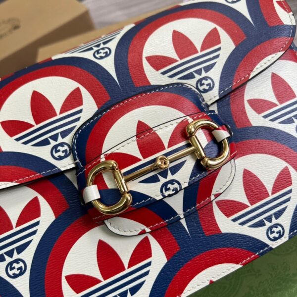 1:1 Replica Gucci x Adidas Horsebit 1955 Shoulder Bag Blue/Red For Women, Women's Bags 9.8in/25cm GG 602204 UVG0G 4168