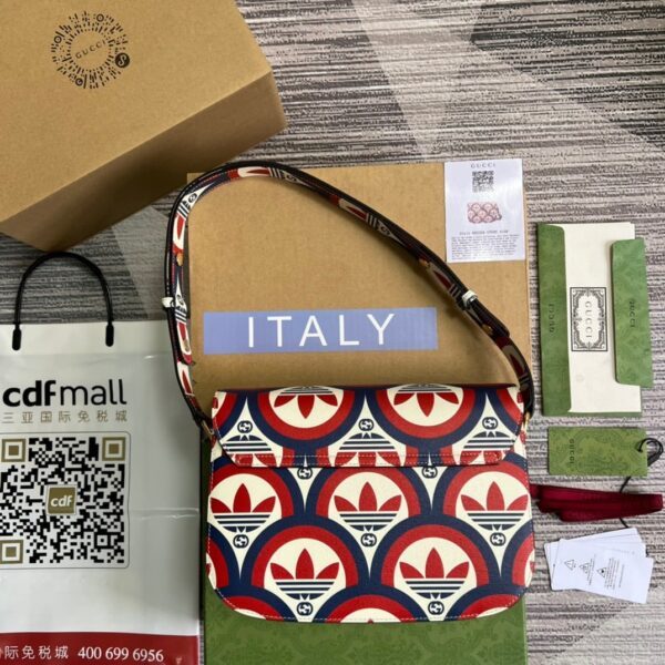 1:1 Replica Gucci x Adidas Horsebit 1955 Shoulder Bag Blue/Red For Women, Women's Bags 9.8in/25cm GG 602204 UVG0G 4168
