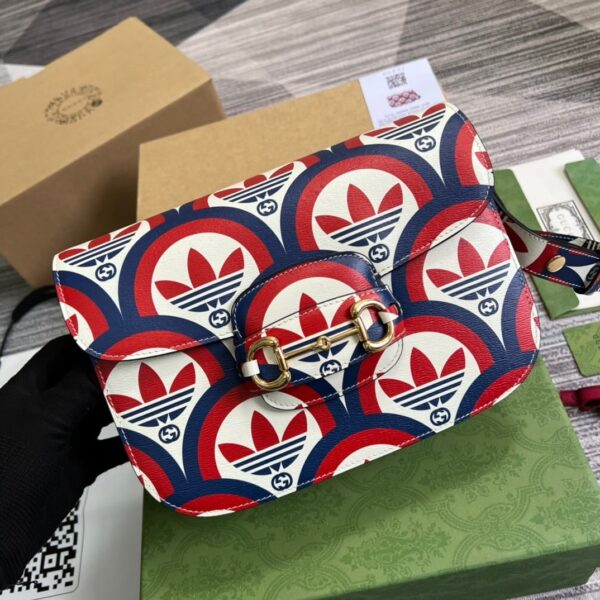 1:1 Replica Gucci x Adidas Horsebit 1955 Shoulder Bag Blue/Red For Women, Women's Bags 9.8in/25cm GG 602204 UVG0G 4168