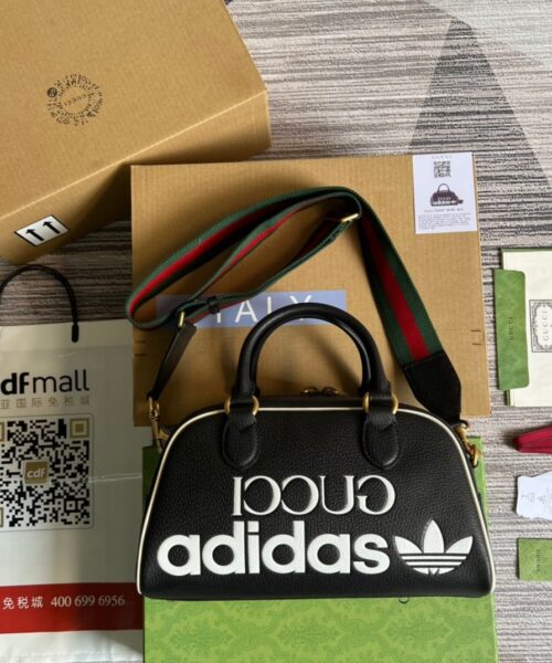 1:1 Replica Gucci x Adidas Mini Duffle Bag Black For Women, Women's Bags 12.4in/32cm GG 702397 U3ZCT 8726