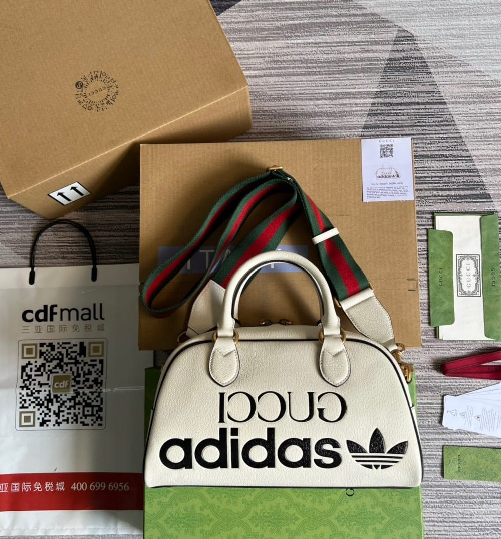 1:1 Replica Gucci x Adidas Mini Duffle Bag White For Women, Women's Bags 12.4in/32cm GG 702397 U3ZCT 8727