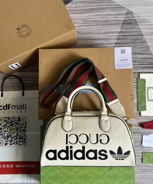 1:1 Replica Gucci x Adidas Mini Duffle Bag White For Women, Women's Bags 12.4in/32cm GG 702397 U3ZCT 8727