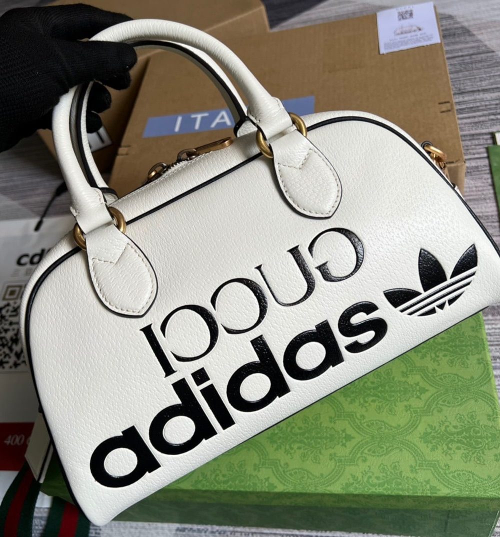 1:1 Replica Gucci x Adidas Mini Duffle Bag White For Women, Women's Bags 12.4in/32cm GG 702397 U3ZCT 8727
