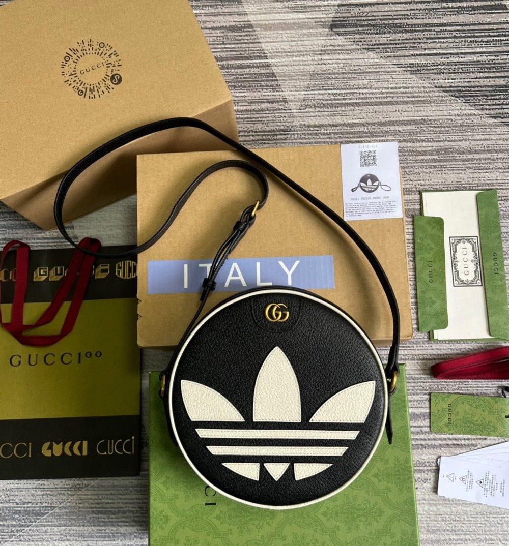 1:1 Replica Gucci x Adidas Ophidia Shoulder Bag Black For Women, Women's Bags 8.6in/22cm GG