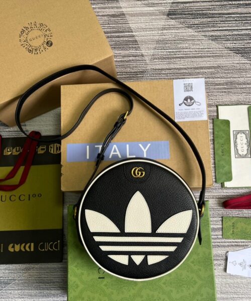 1:1 Replica Gucci x Adidas Ophidia Shoulder Bag Black For Women, Women's Bags 8.6in/22cm GG