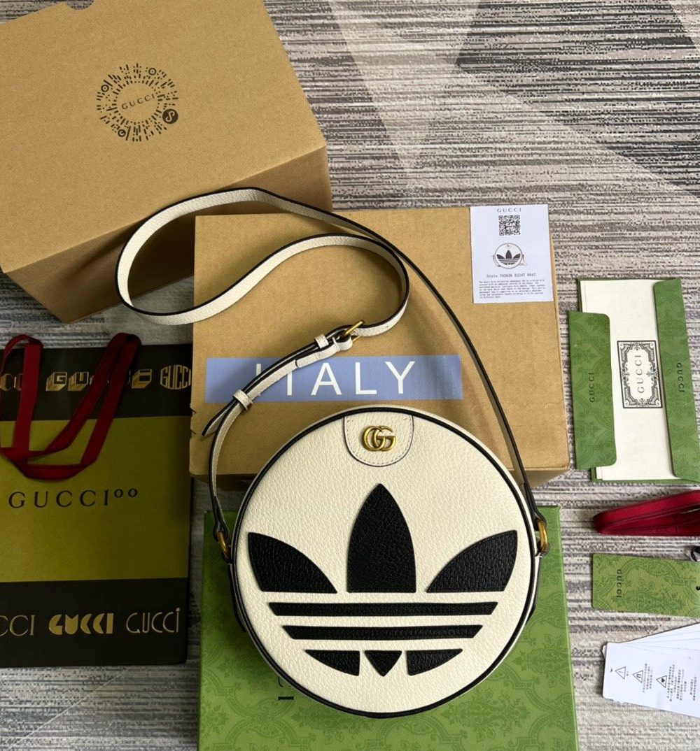 1:1 Replica Gucci x Adidas Ophidia Shoulder Bag White For Women, Women's Bags 8.6in/22cm GG 702626 DJ24T 8847