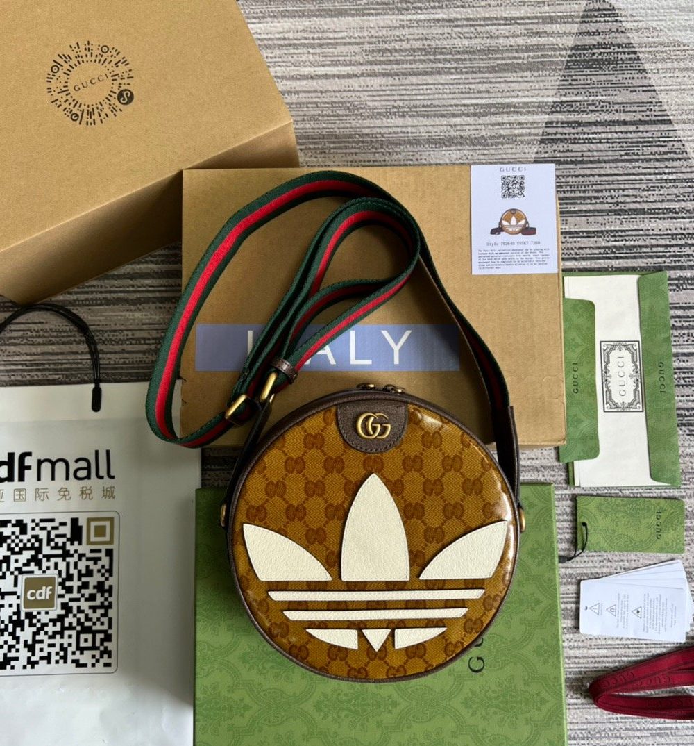 1:1 Replica Gucci x Adidas Ophidia Small Shoulder Bag Brown For Women, Women's Bags 8.6in/22cm GG 702640 UVSKT 7268