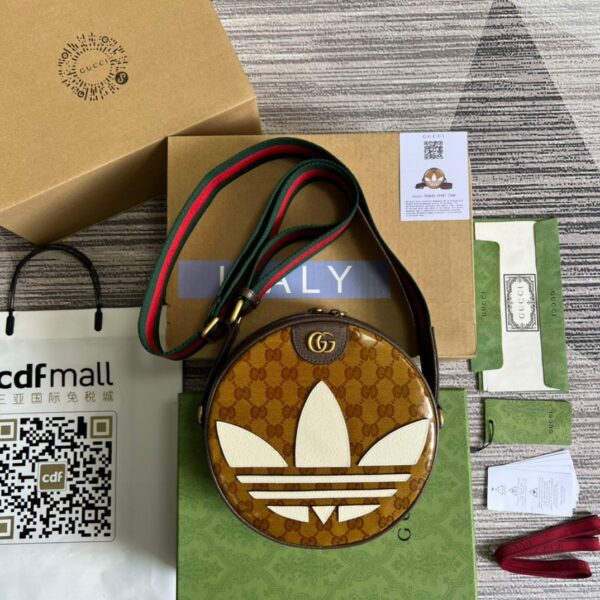 1:1 Replica Gucci x Adidas Ophidia Small Shoulder Bag Brown For Women, Women's Bags 8.6in/22cm GG 702640 UVSKT 7268
