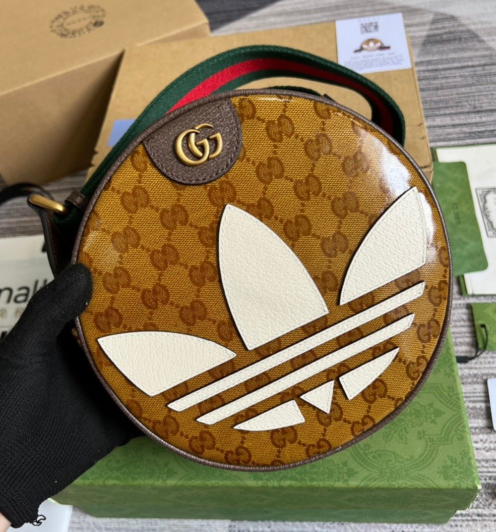 1:1 Replica Gucci x Adidas Ophidia Small Shoulder Bag Brown For Women, Women's Bags 8.6in/22cm GG 702640 UVSKT 7268