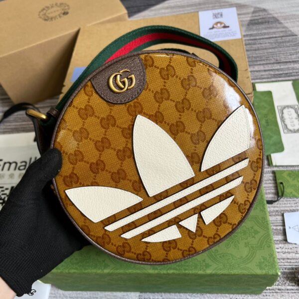 1:1 Replica Gucci x Adidas Ophidia Small Shoulder Bag Brown For Women, Women's Bags 8.6in/22cm GG 702640 UVSKT 7268