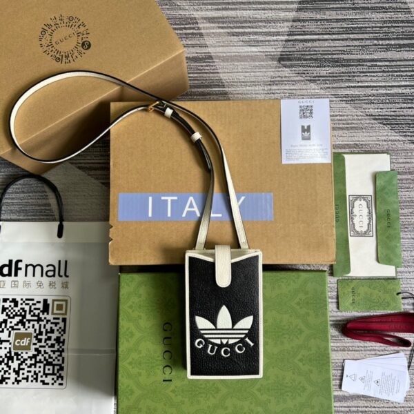 1:1 Replica Gucci x Adidas Phone Case Black For Women, Women's Bags 7.3in/18cm GG‎