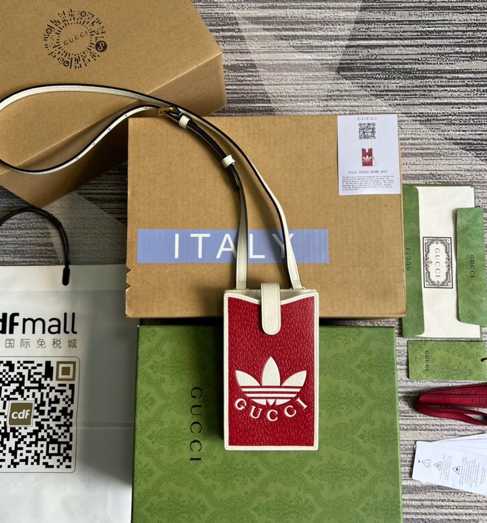 1:1 Replica Gucci x Adidas Phone Case Red For Women, Women's Bags 7.3in/18cm GG 702203 UZ3BT 6484