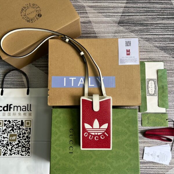 1:1 Replica Gucci x Adidas Phone Case Red For Women, Women's Bags 7.3in/18cm GG‎ ‎702203 UZ3BT 6484