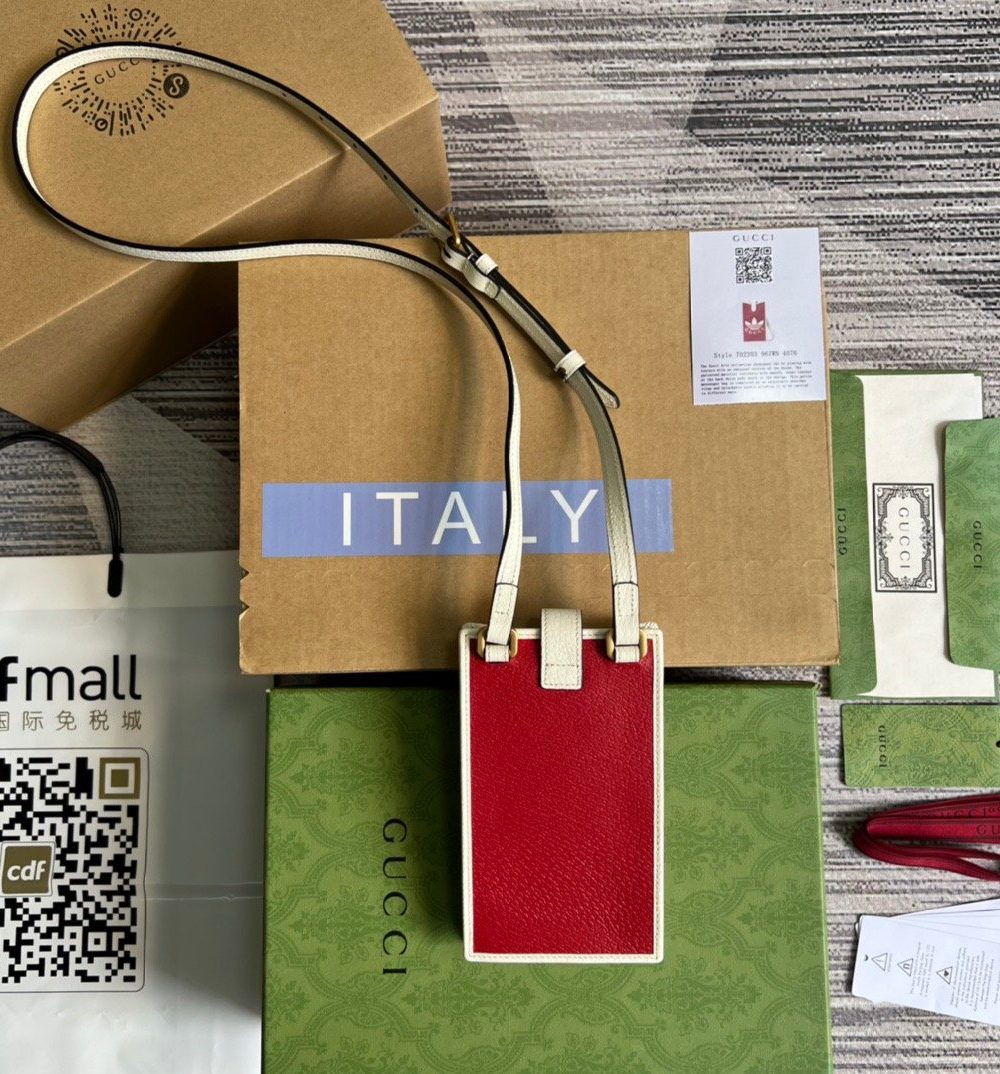 1:1 Replica Gucci x Adidas Phone Case Red For Women, Women's Bags 7.3in/18cm GG‎ ‎702203 UZ3BT 6484