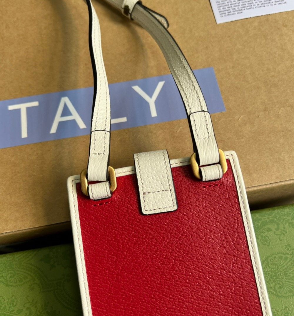 1:1 Replica Gucci x Adidas Phone Case Red For Women, Women's Bags 7.3in/18cm GG‎ ‎702203 UZ3BT 6484