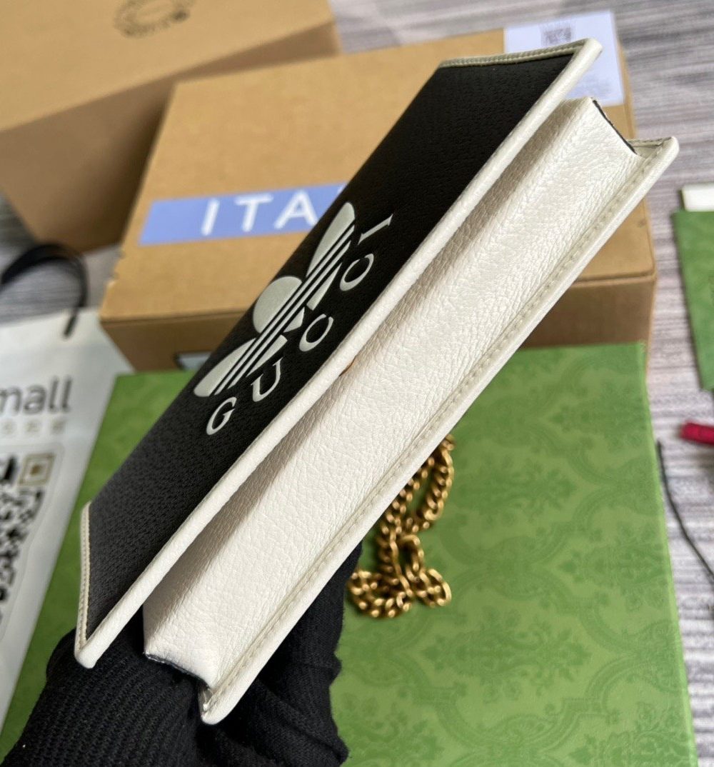 1:1 Replica Gucci x Adidas Wallet With Chain Black For Women, Women's Bags 7.5in/19cm GG 621892 UZ3BG 1057