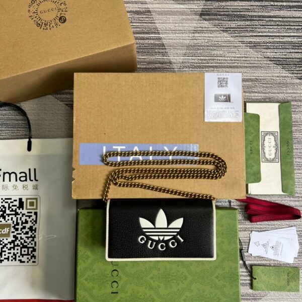 1:1 Replica Gucci x Adidas Wallet With Chain Black For Women, Women's Bags 7.5in/19cm GG 621892 UZ3BG 1057