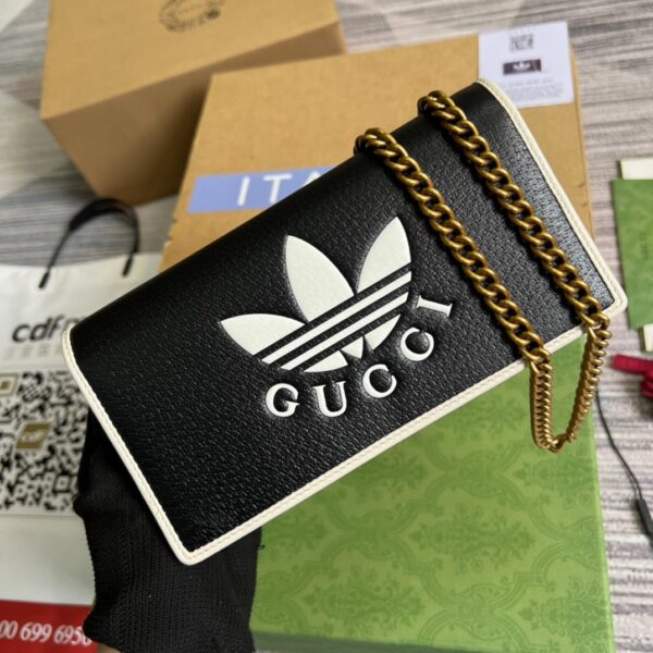 1:1 Replica Gucci x Adidas Wallet With Chain Black For Women, Women's Bags 7.5in/19cm GG 621892 UZ3BG 1057