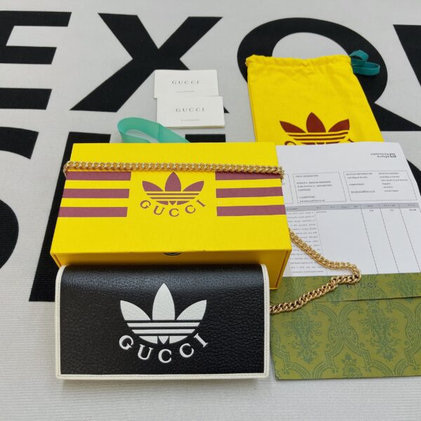 1:1 Replica Gucci x Adidas Wallet With Chain Black For Women, Women's Bags 7.5in/19cm GG 621892 UZ3BG 1057