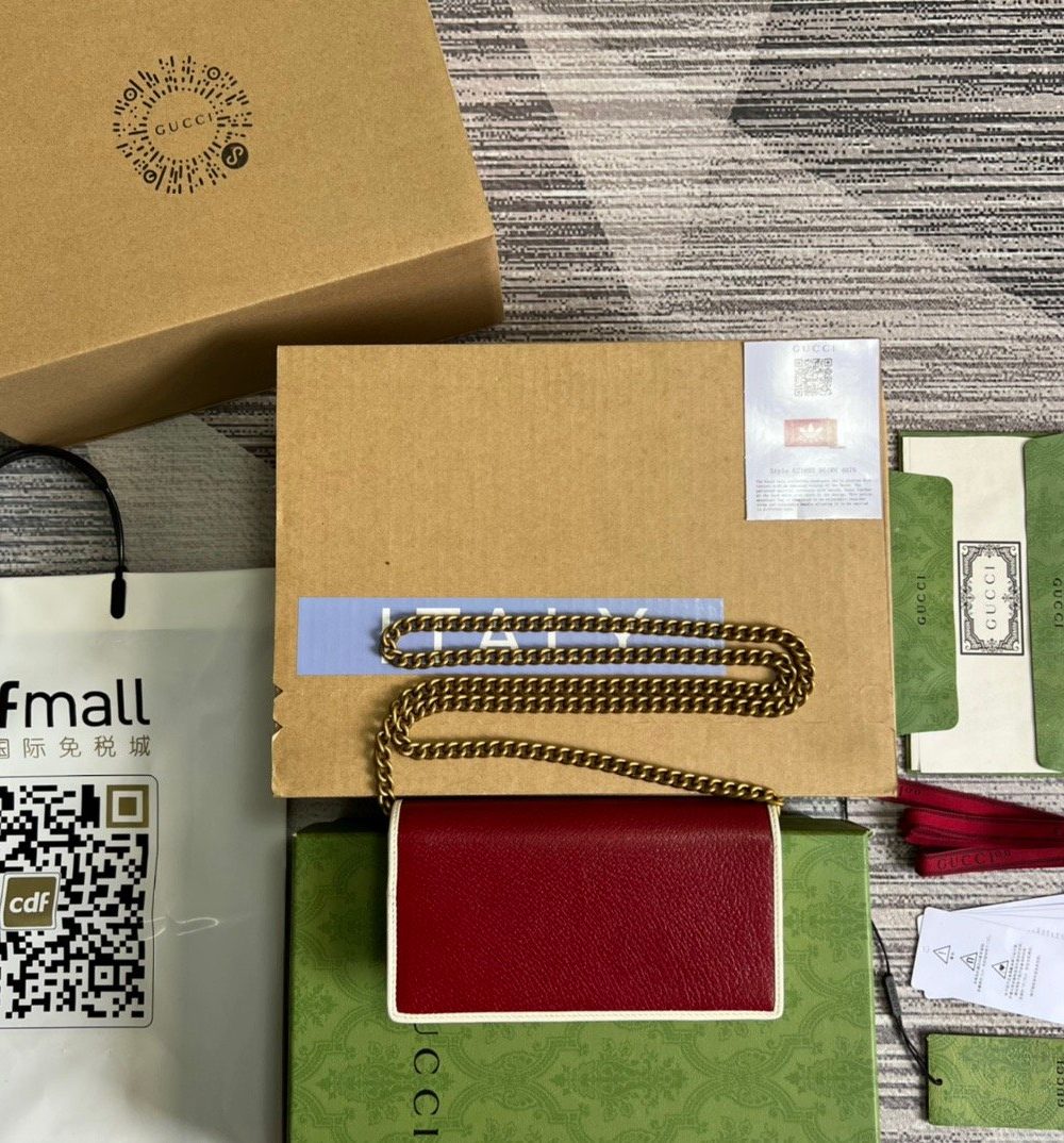 1:1 Replica Gucci x Adidas Wallet With Chain Red For Women, Women's Bags 7.5in/19cm GG 621892 UZ3BG 6484