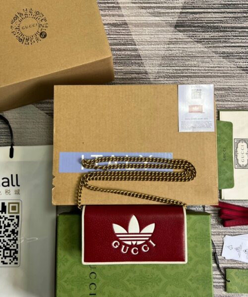 1:1 Replica Gucci x Adidas Wallet With Chain Red For Women, Women's Bags 7.5in/19cm GG 621892 UZ3BG 6484