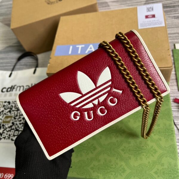 1:1 Replica Gucci x Adidas Wallet With Chain Red For Women, Women's Bags 7.5in/19cm GG 621892 UZ3BG 6484