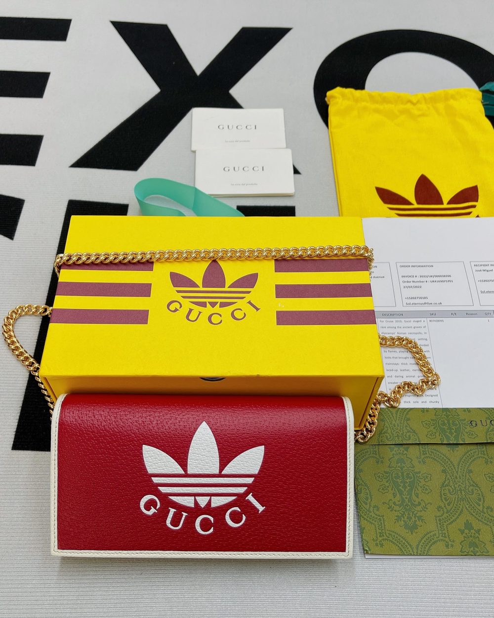 1:1 Replica Gucci x Adidas Wallet With Chain Red For Women, Women's Bags 7.5in/19cm GG 621892 UZ3BG 6484