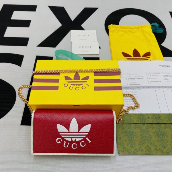 1:1 Replica Gucci x Adidas Wallet With Chain Red For Women, Women's Bags 7.5in/19cm GG 621892 UZ3BG 6484