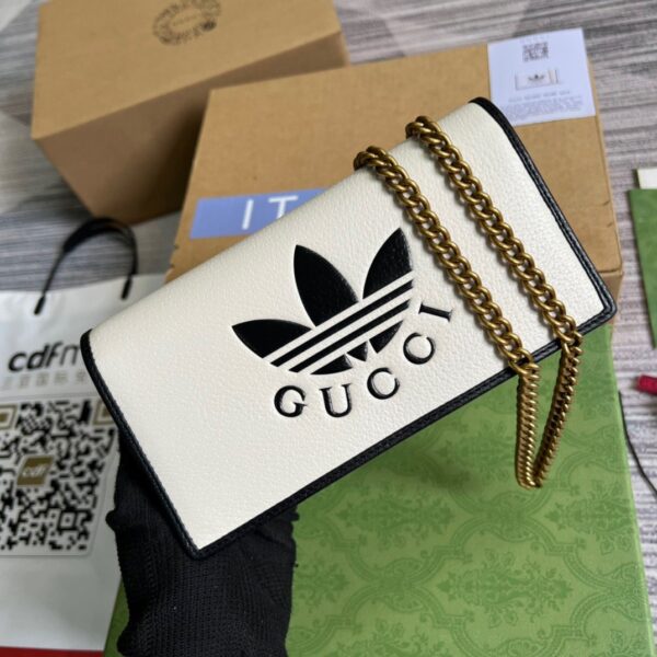 1:1 Replica Gucci x Adidas Wallet With Chain White For Women, Women's Bags 7.5in/19cm GG 621892 UZ3BG 8847