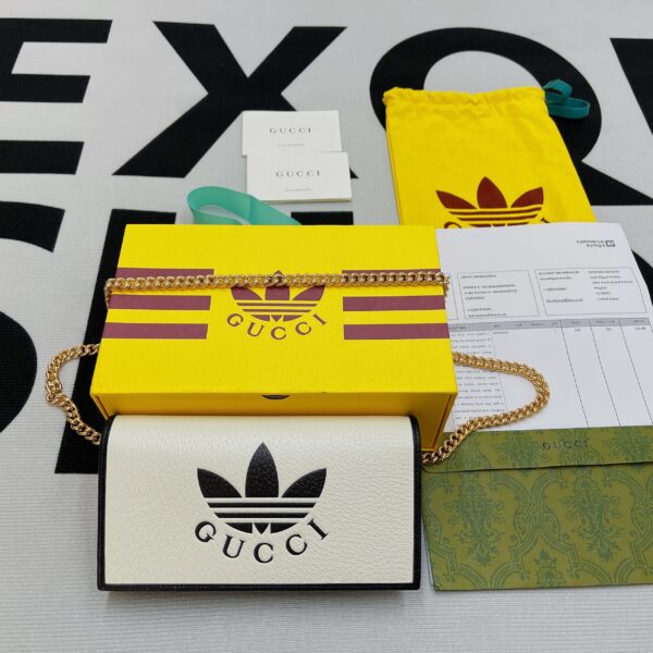 1:1 Replica Gucci x Adidas Wallet With Chain White For Women, Women's Bags 7.5in/19cm GG 621892 UZ3BG 8847