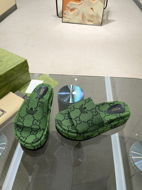 Gucci x Adidas Women's GG Platform Sandal Dark Green For Women GG