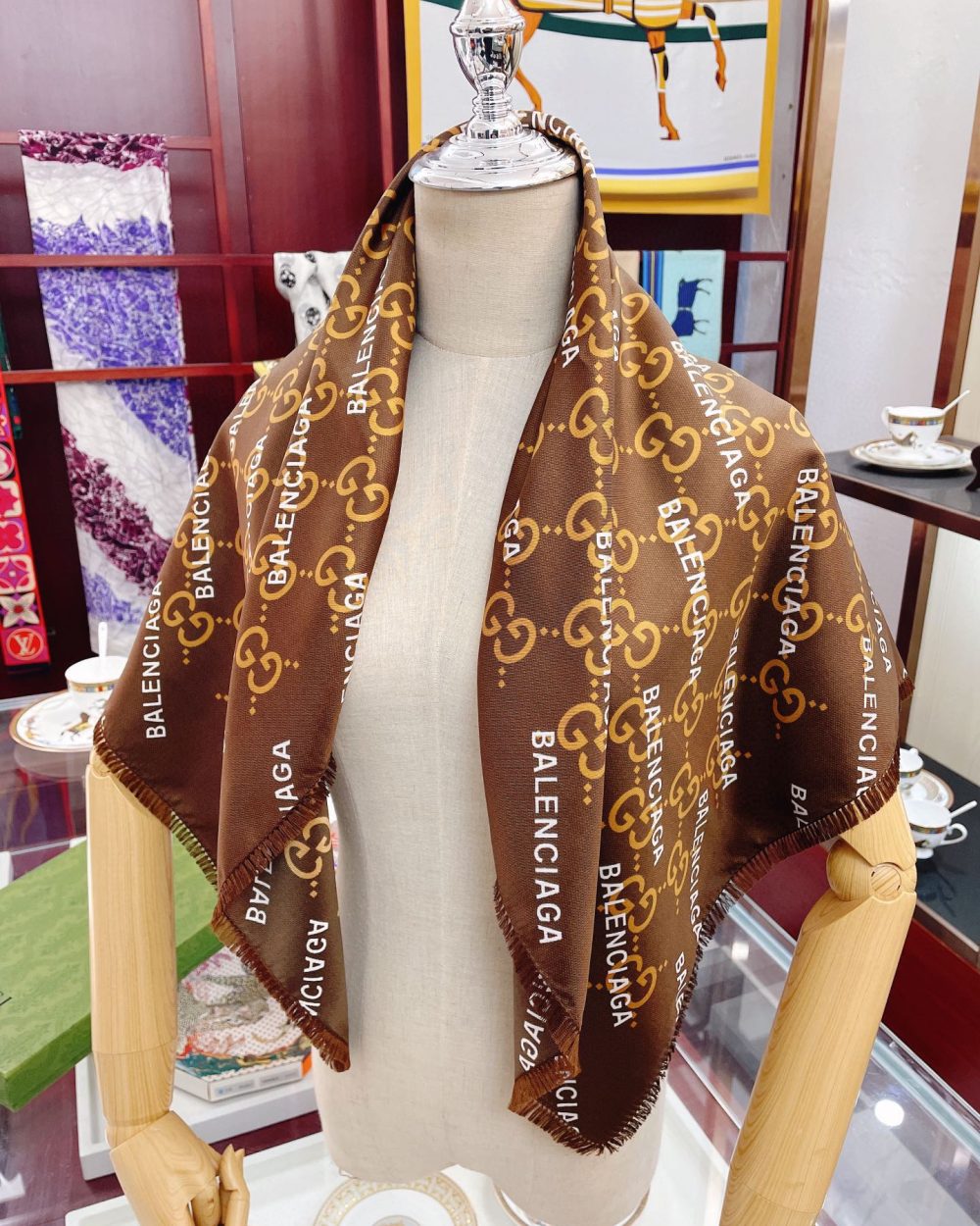 Gucci x Balenciaga in Brown Square Scarf 90cm/35in 