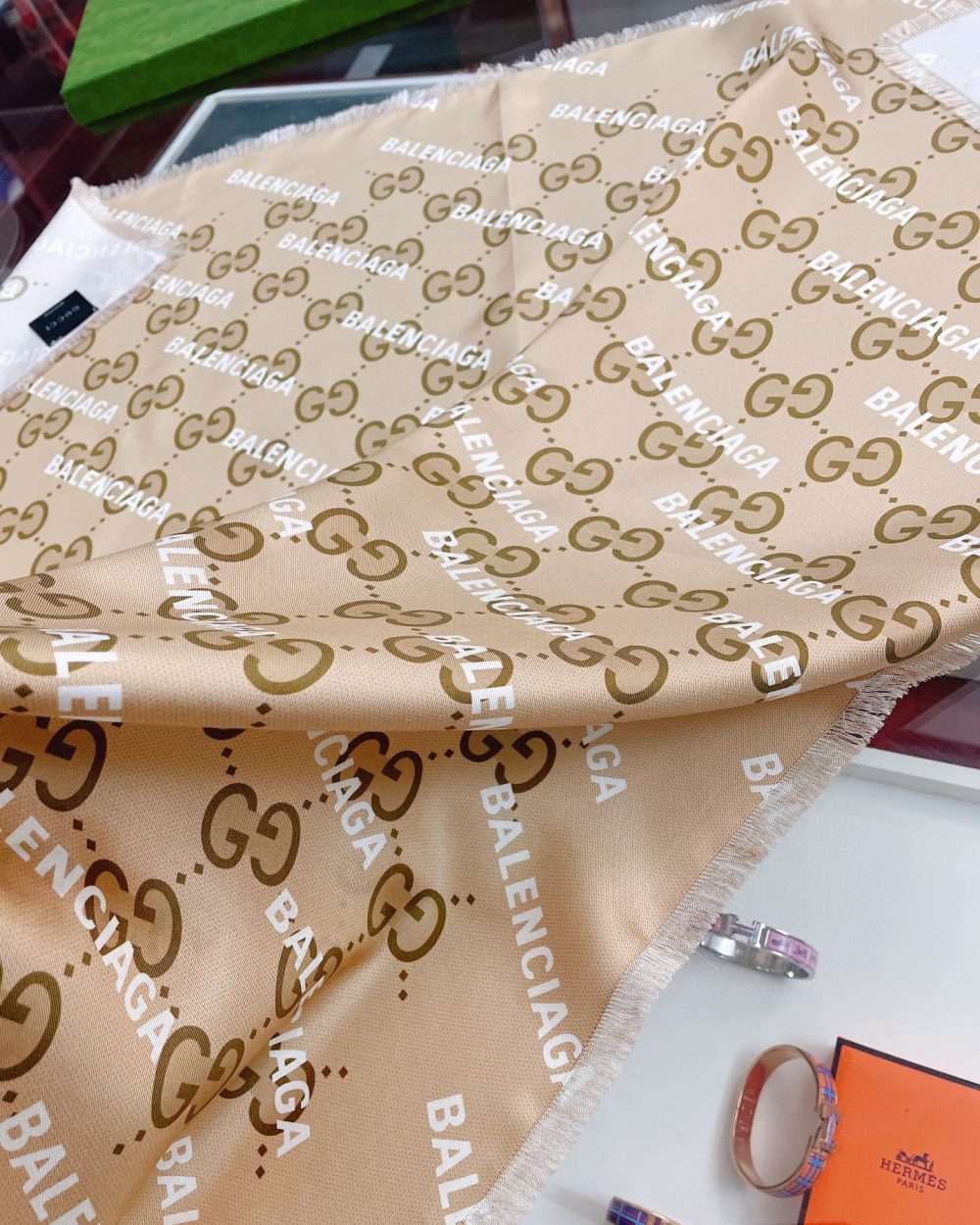 Gucci x Balenciaga in Light Brown Square Scarf 90cm/35in 