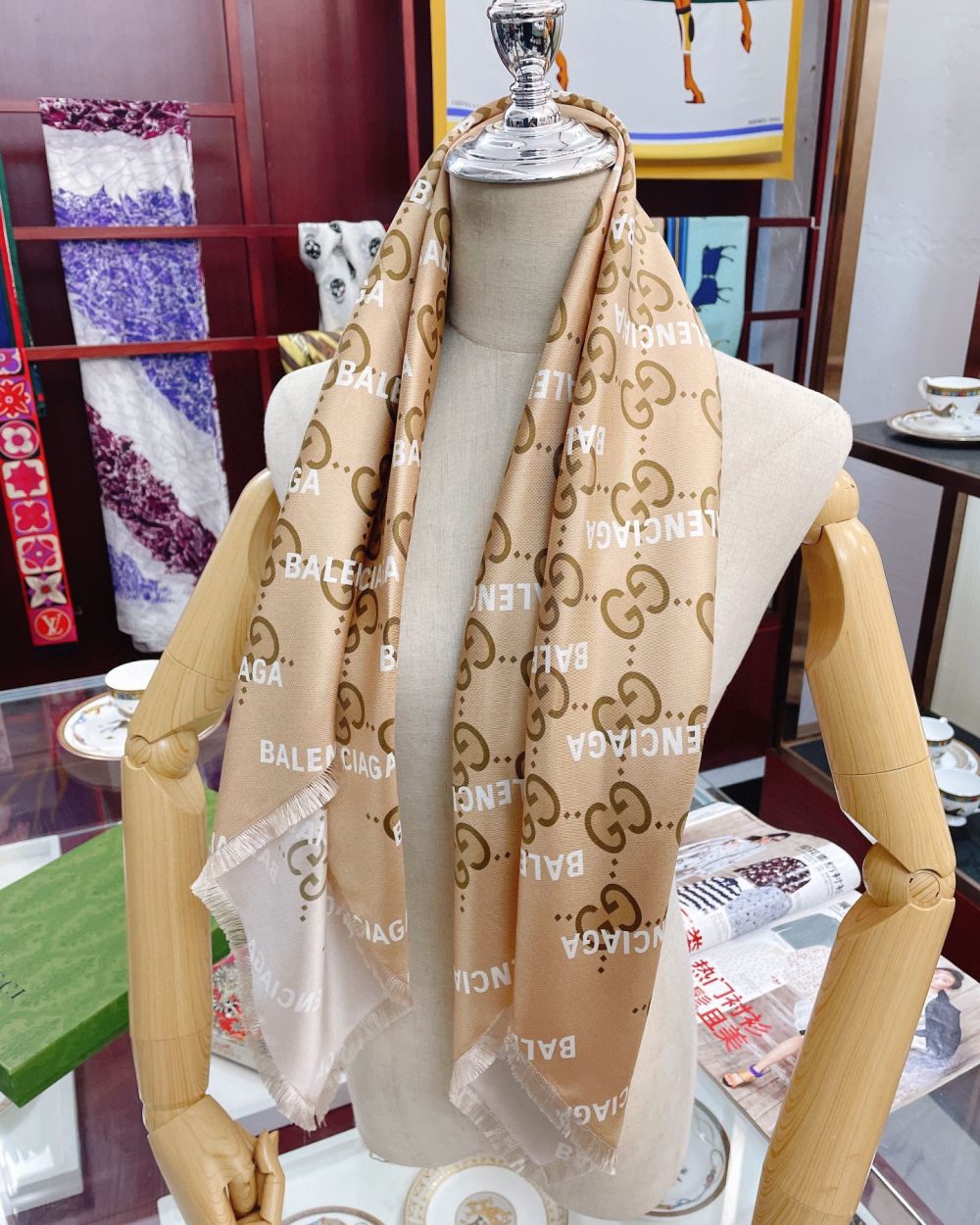 Gucci x Balenciaga in Light Brown Square Scarf 90cm/35in 
