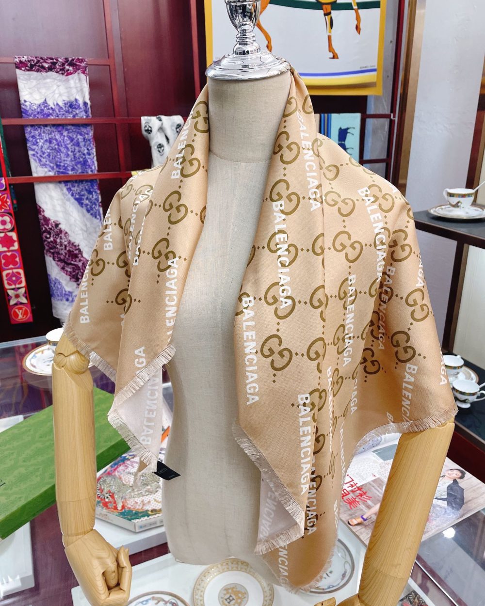 Gucci x Balenciaga in Light Brown Square Scarf 90cm/35in 