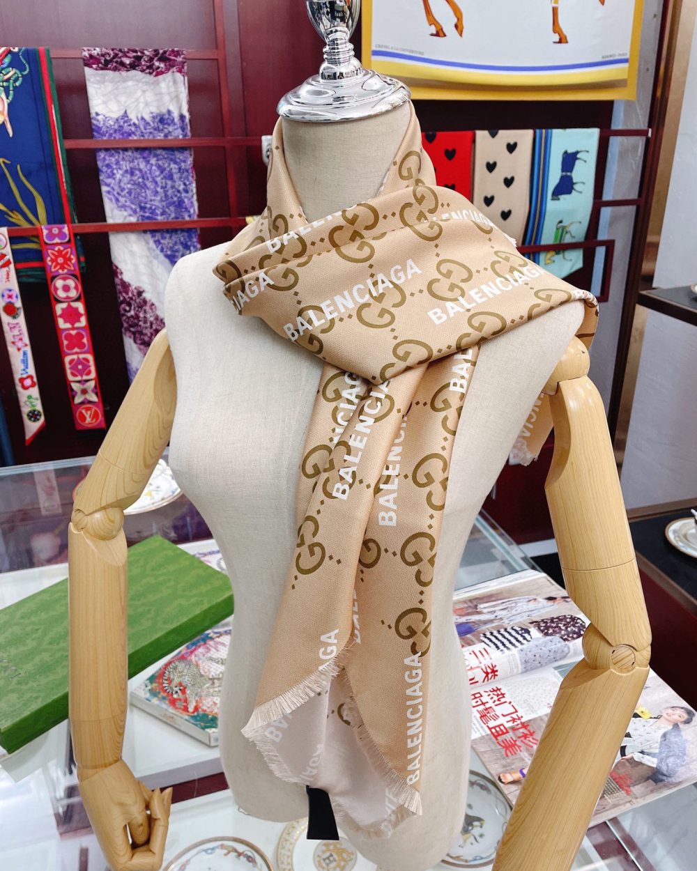 Gucci x Balenciaga in Light Brown Square Scarf 90cm/35in 