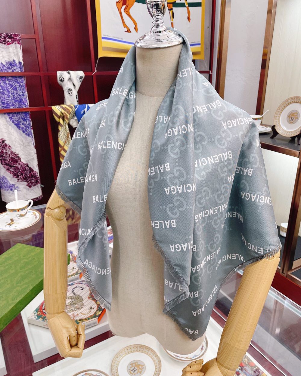 Gucci x Balenciaga in Light Grey Square Scarf 90cm/35in 