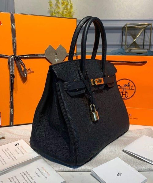 1:1 Replica Hermes Birkin Black For Women Gold Toned Hardware 9.8in/25cm