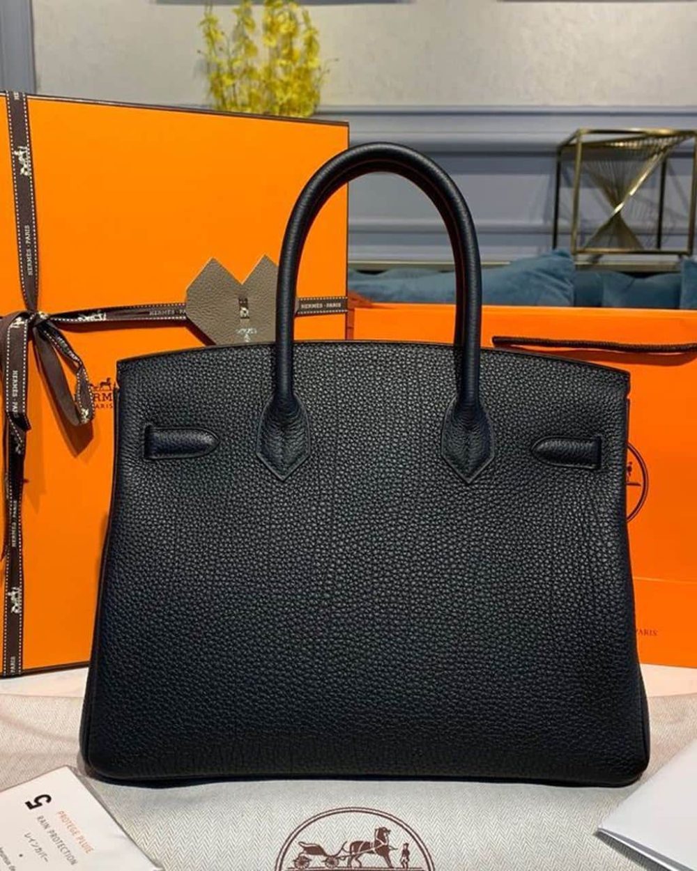 1:1 Replica Hermes Birkin Black For Women Gold Toned Hardware 9.8in/25cm