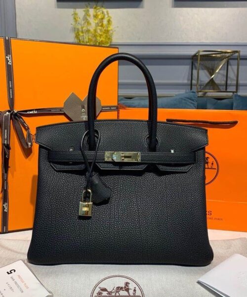1:1 Replica Hermes Birkin Black For Women Gold Toned Hardware 9.8in/25cm