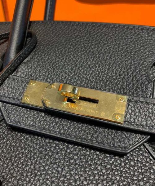1:1 Replica Hermes Birkin Black For Women Gold Toned Hardware 9.8in/25cm