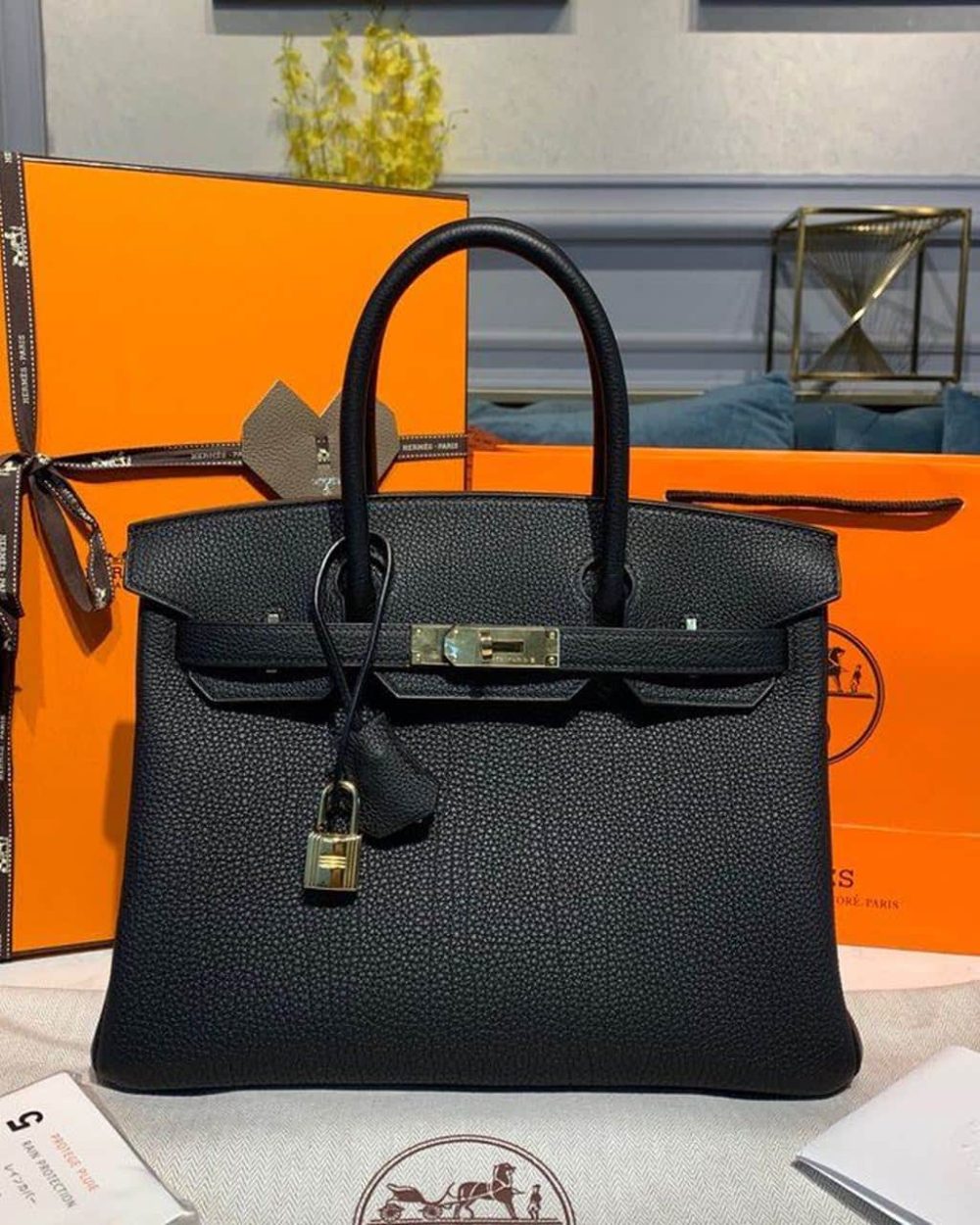 1:1 Replica Hermes Birkin Black For Women Gold Toned Hardware 9.8in/25cm