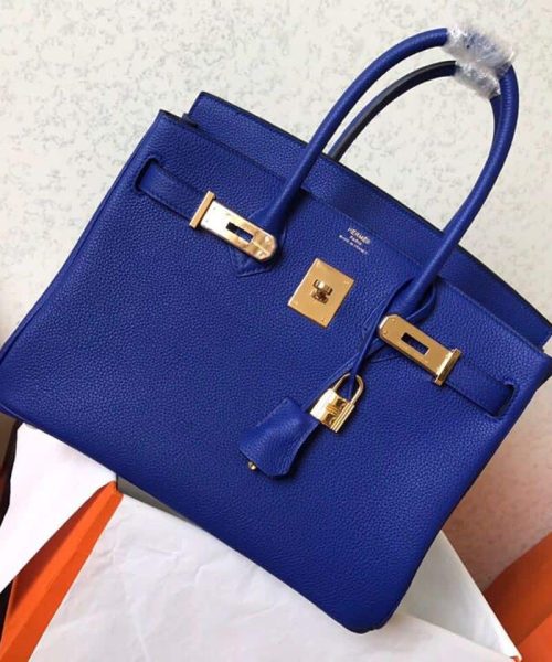 1:1 Replica Hermes Birkin Electric Blue 7T For Women Gold Toned Hardware 11.8in/30cm
