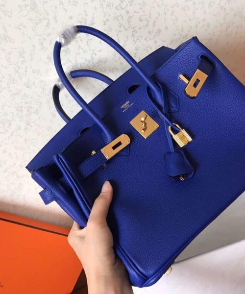 1:1 Replica Hermes Birkin Electric Blue 7T For Women Gold Toned Hardware 11.8in/30cm