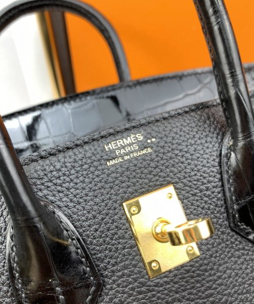 1:1 Replica Hermes Birkin Nata Swift Black For Women Gold Toned Hardware 10in/25cm
