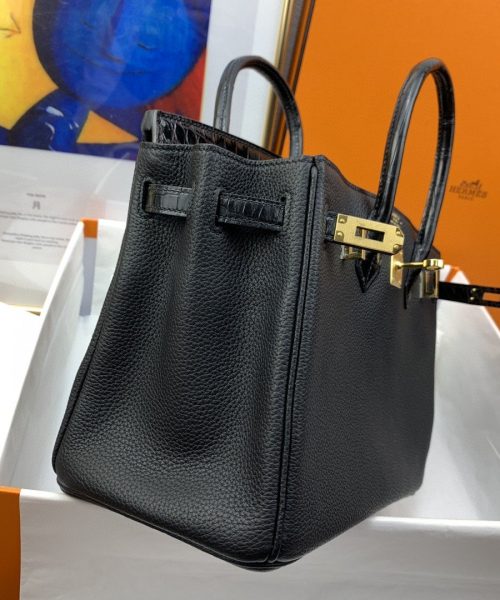 1:1 Replica Hermes Birkin Nata Swift Black For Women Gold Toned Hardware 10in/25cm